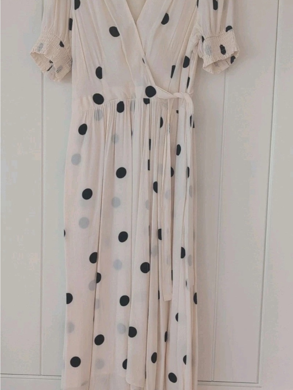 Anthropology Maeve Brianna Cream Polka Dot Wrap Dress - medium